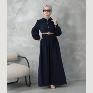 فستان قماش كريب كرستال مع بلت عسلي