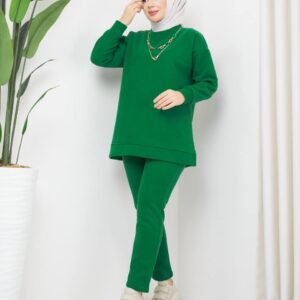 طقم فوتر مبطن اللون الأخضر 