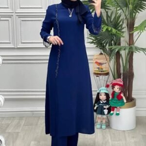 طقم تونيك+ بنطلون مع شك كريستال اللون الأسود