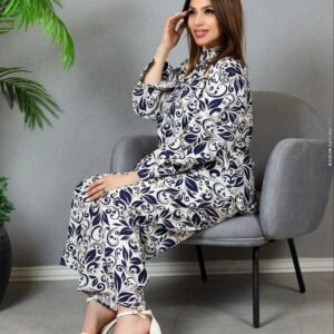 طقم ستاتي ون سايز قماش ايروبين بنقشات وألوان جذابة