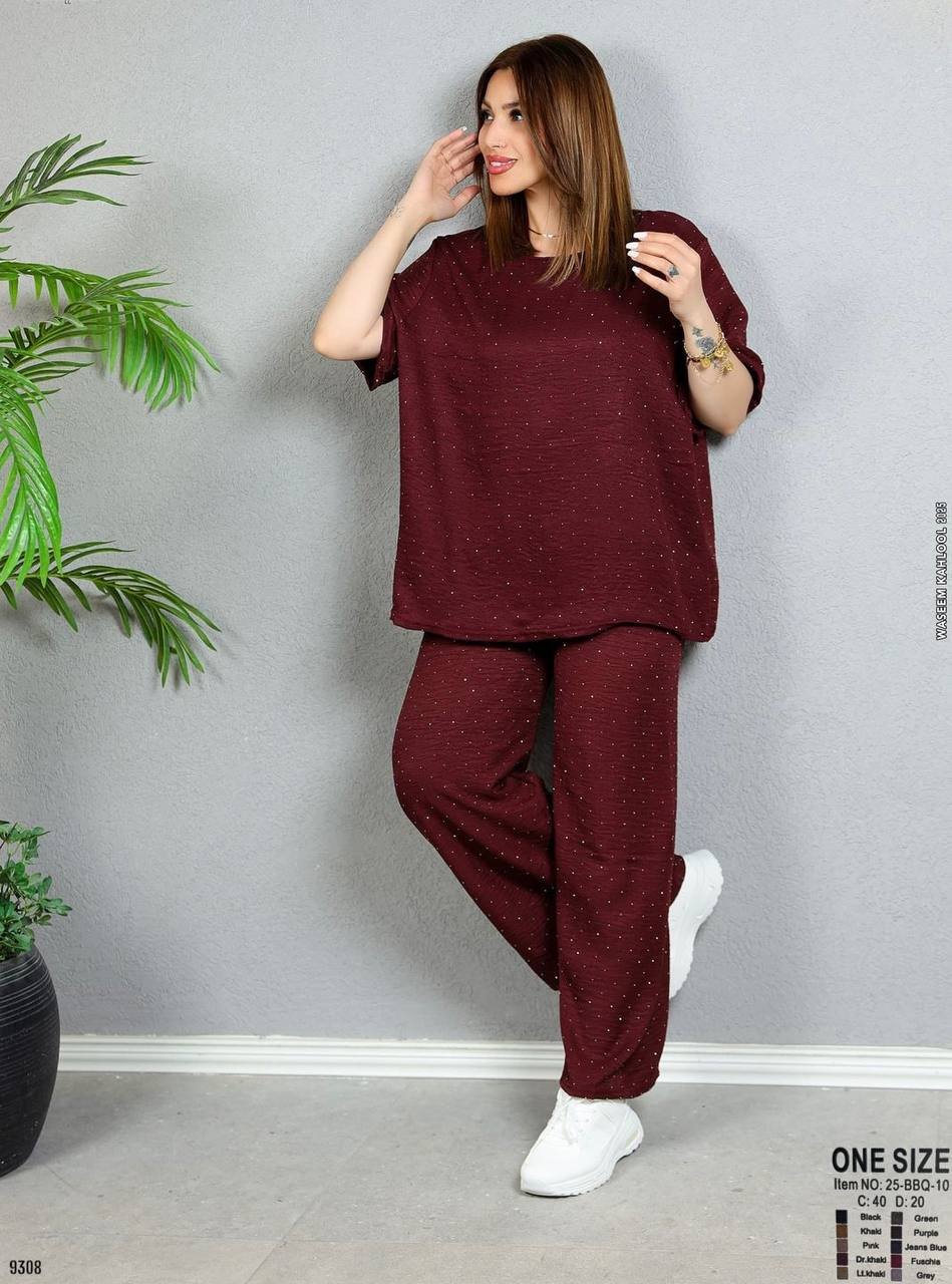 طقم اوفر سايز مع ستراس رشة سكر بلبس لغاية 48 طقم اوفر سايز مع ستراس رشة سكر بلبس لغاية 48