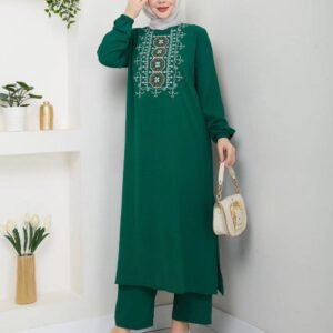 طقم شرعي تونيك + بنطال قماش ايروبين لون اخضر