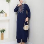 طقم شرعي تونيك + بنطال قماش ايروبين لون كحلي 