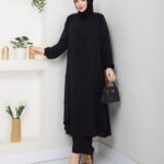 طقم شرعي تونيك + بنطال قماش ايروبين لون اسود 