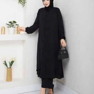 طقم شرعي تونيك + بنطال قماش ايروبين لون اسود