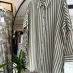 قميص دابل شيفون مقلم لون زيتي