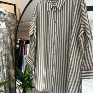 قميص دابل شيفون مقلم لون زيتي 