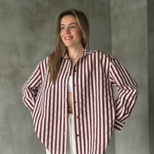 قميص دابل شيفون مقلم لون خمري