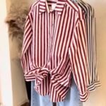 قميص دابل شيفون مقلم لون خمري