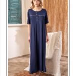 قميص نوم قطن لون كحلي 