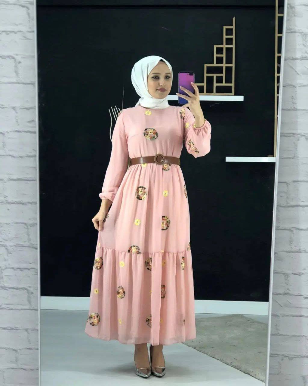 فستان شيفون مع كمر فستان شيفون مع كمر