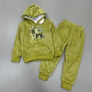 بجامة بيبي مخمل مبطن فرو اللون الأخضر 