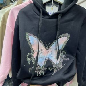 هودي بناتي فوتر مبطن لون أسود 