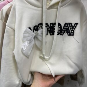 هودي بناتي فوتر مبطن لون أبيض