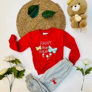 الصفحة الرئيسية بجامات بيبي فوتر مبطن لون أحمر بنطال رمادي